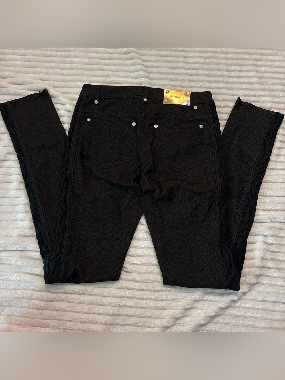 Versace Black Jeans with Gold Logo Plate